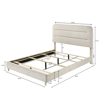 Upholstered Panel Bed Sleek Lines by HouseOfZazla in beige fabric with slim headboard and rails on Tampa Home & Garden Store