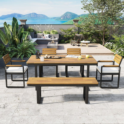 Acacia Wood Outdoor Dining Set and Bench Frame