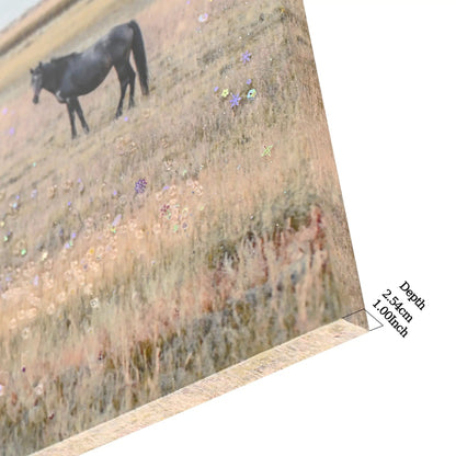 Horse framed wall art canvas in denim brown with a dark silhouette on a textured field on Tampa Home & Garden Store