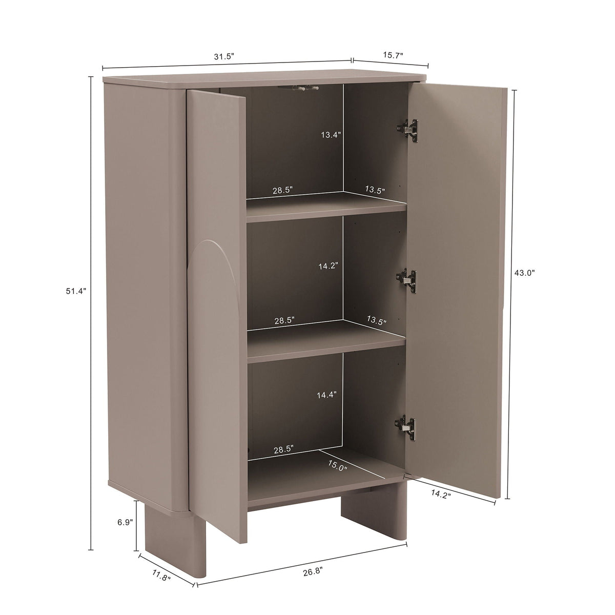 Accent cabinet with soft-close doors, adjustable shelves in taupe brown HouseOfZazla on Tampa Home & Garden Store