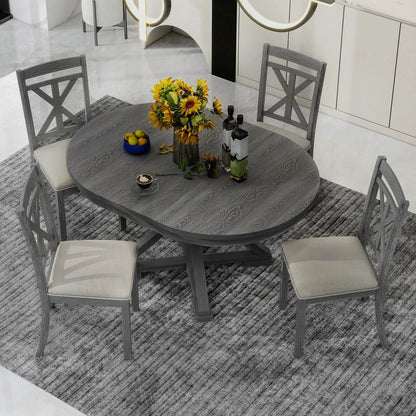 Dining Set Extendable Round Table and 4 Chairs