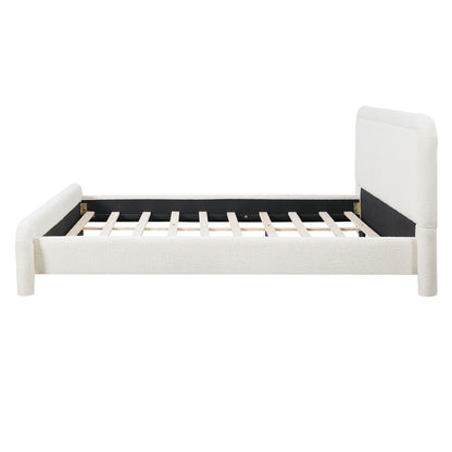 Modern Boucle Bed and Frame with Curved Headboard