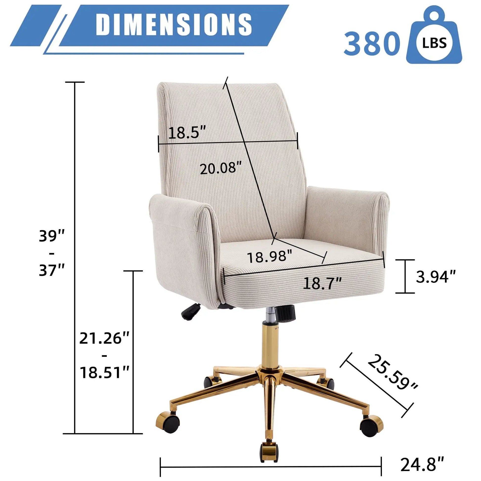 Ergonomic mid-back swivel chair beige upholstery with gold base by Unique Piece Furniture on Tampa Home & Garden Store