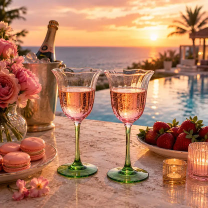 The Crystal Hand Blown Pink Tulip Wine Glasses