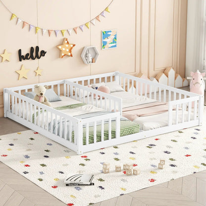 Double Floor Bed with Fence and Guardrails