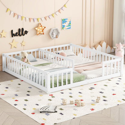 Solid Double Floor Bed With Guardrails and Fence