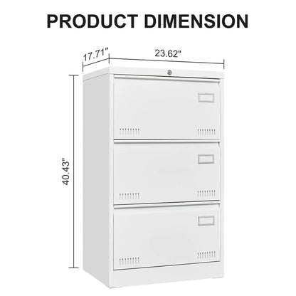 Lateral filing cabinet, 3-drawer locking metal unit in white by Unique Piece Furniture on Tampa Home & Garden Store