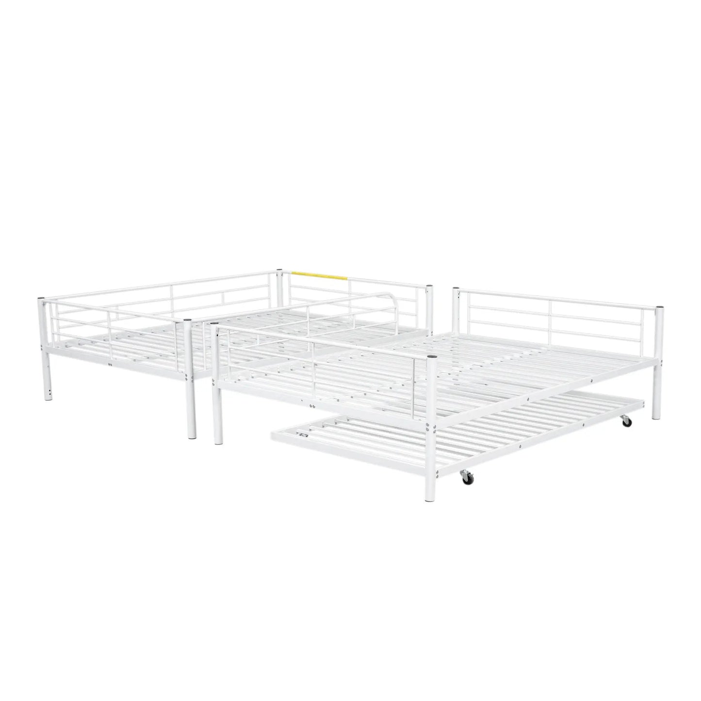 Steel Construction Bunk Bed white metal frame with guard rails and ladder on Tampa Home & Garden Store