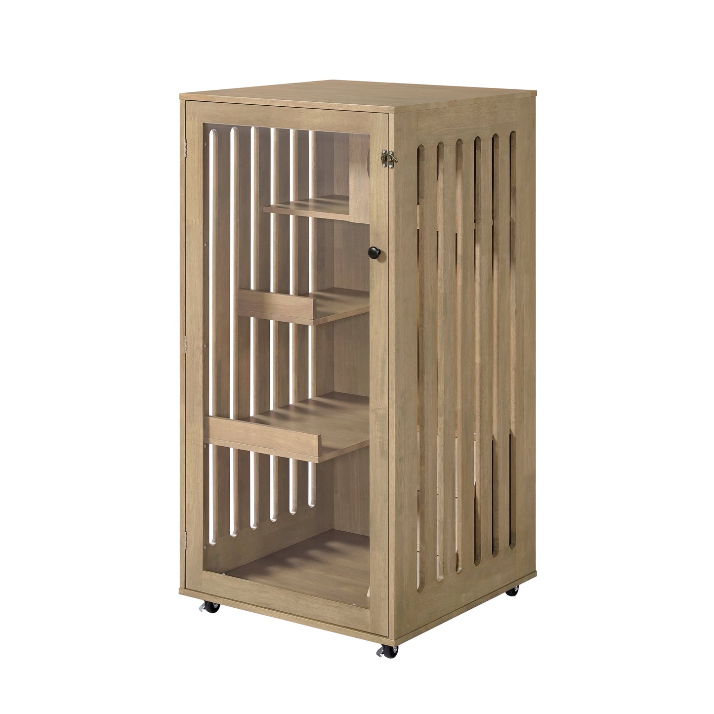 Basia rubber wood cat cabinet with wheels, natural finish by HouseOfZazla on Tampa Home & Garden Store