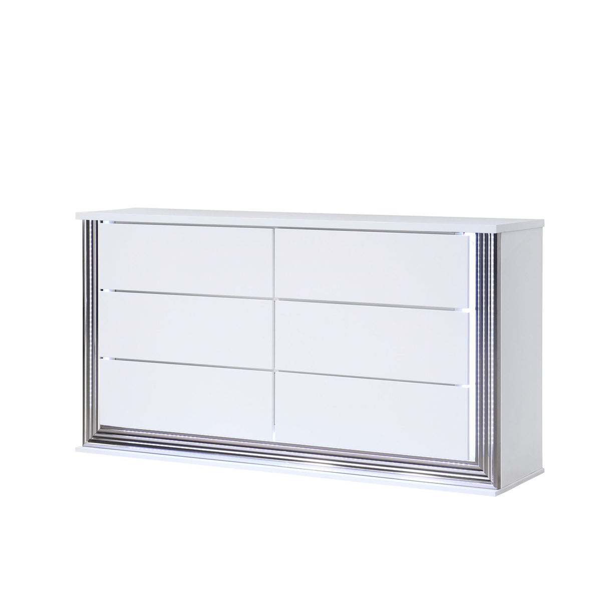Smooth White Dresser with LED lighting, 6-drawer design, chrome edge frame HouseOfZazla on Tampa Home & Garden Store