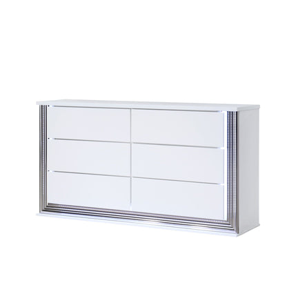 Smooth White Dresser with LED lighting, 6-drawer design, chrome edge frame HouseOfZazla on Tampa Home & Garden Store