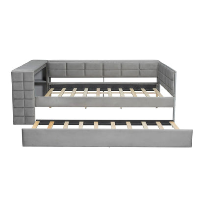 Upholstered Platform Bed with Storage Shelves