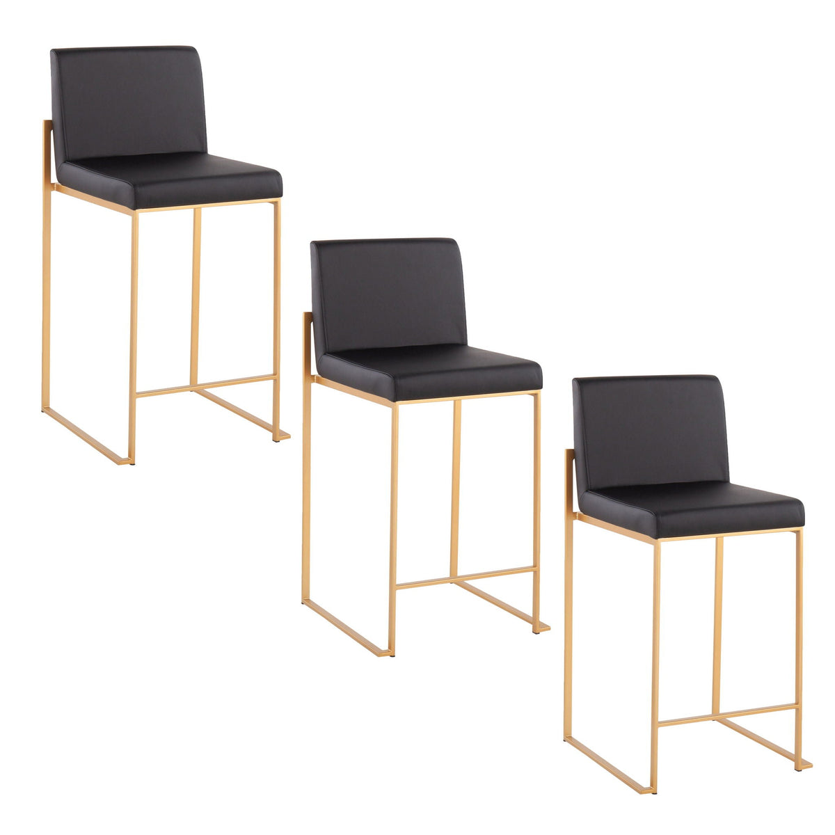 Counter stools high-back set of four with black upholstery and gold frames by HouseOfZazla on Tampa Home & Garden Store