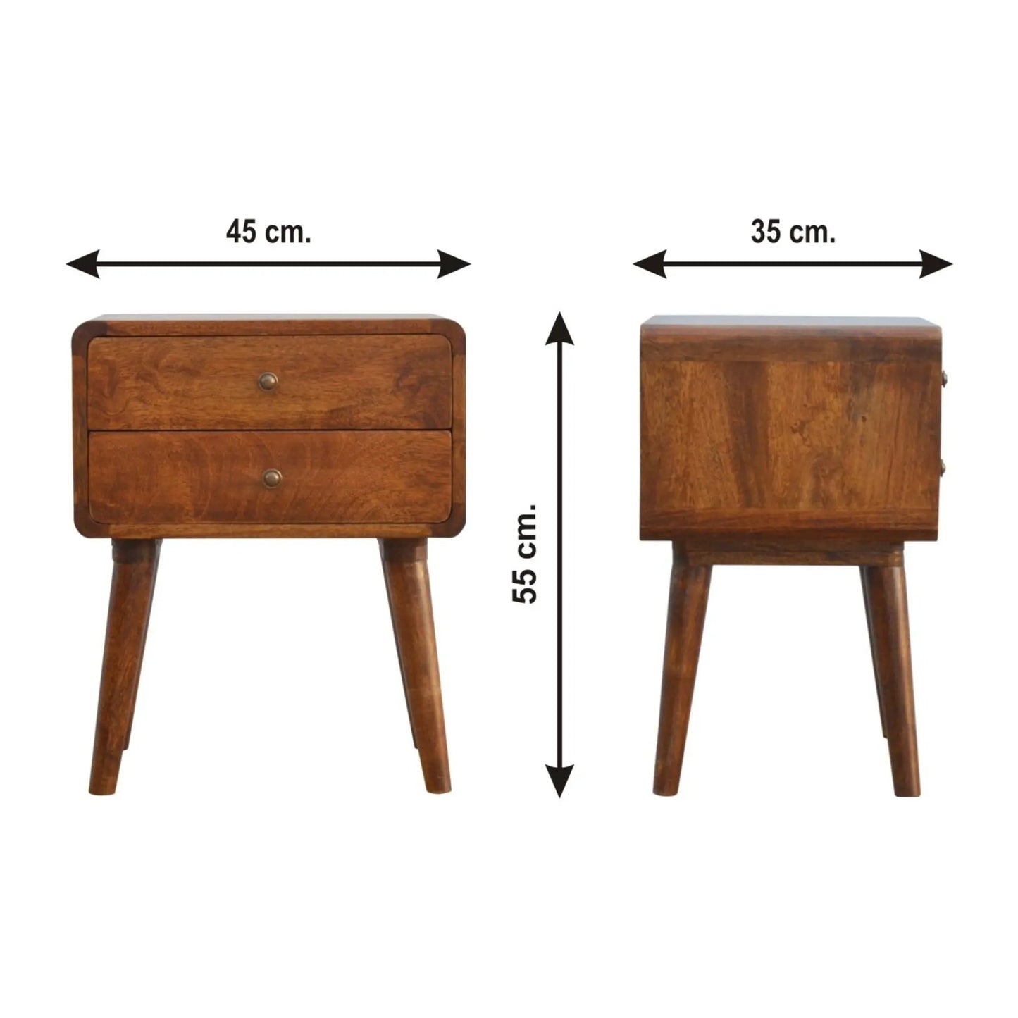 Curved nightstand pair in warm wood finish, Unique Piece Furniture accent nightstands, 2 units on Tampa Home & Garden Store