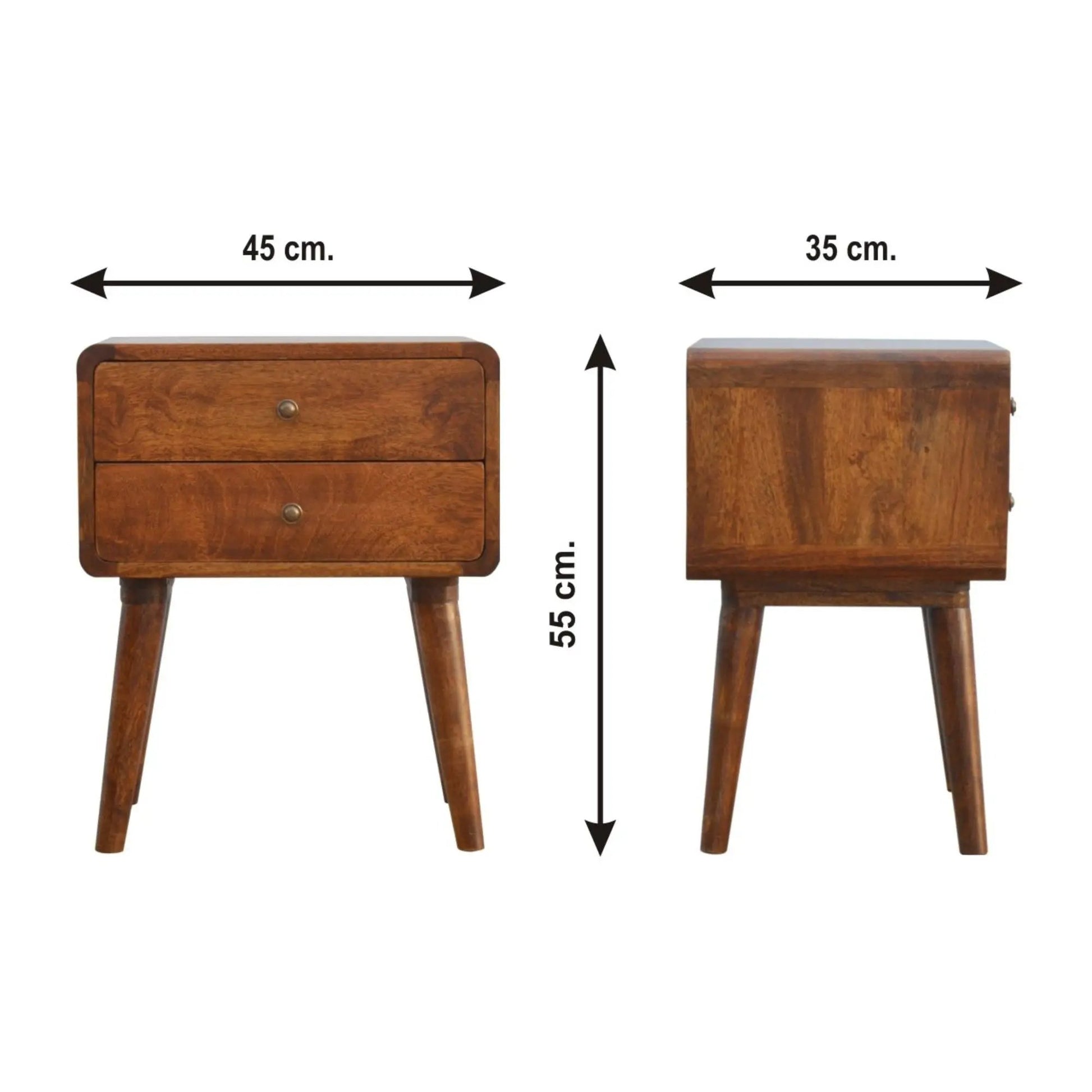 Curved nightstand pair in warm wood finish, Unique Piece Furniture accent nightstands, 2 units on Tampa Home & Garden Store