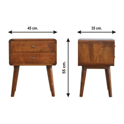Curved nightstand pair in warm wood finish, Unique Piece Furniture accent nightstands, 2 units on Tampa Home & Garden Store