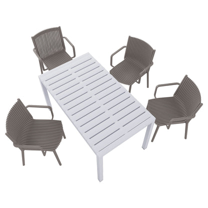 4 Modern Stackable Armchairs and Long Table