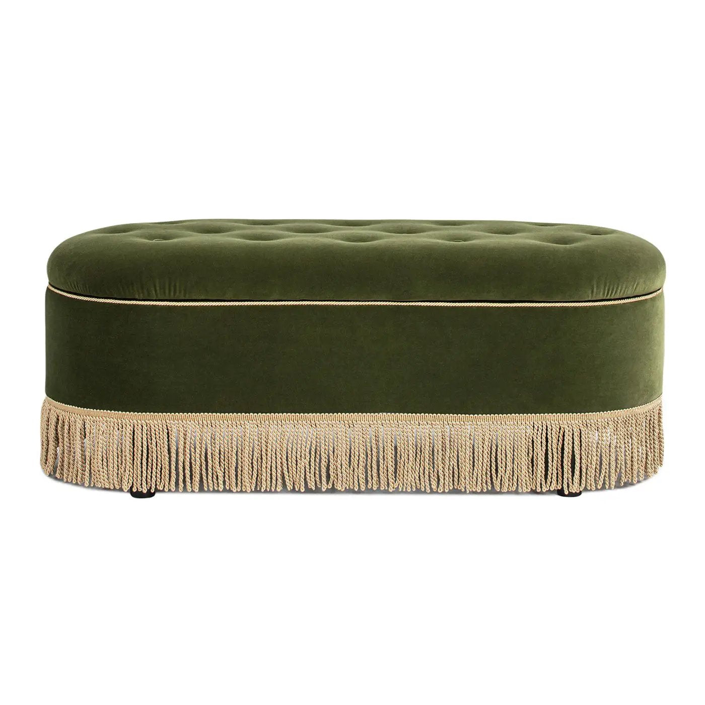 Melinda Oval Tufted Bullion Fringe Storage Bench