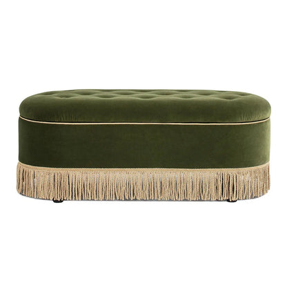 Melinda Oval Tufted Bullion Fringe Storage Bench