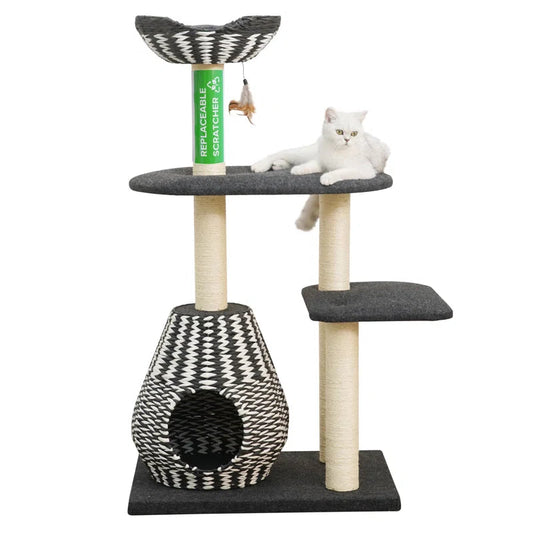 Petpals Ace Handwoven Cat Tree – Boho Chic Style with Natural Paper Rope & Sisal, Multi-Level Design, Eco-Friendly - Tampa Home & Garden Store