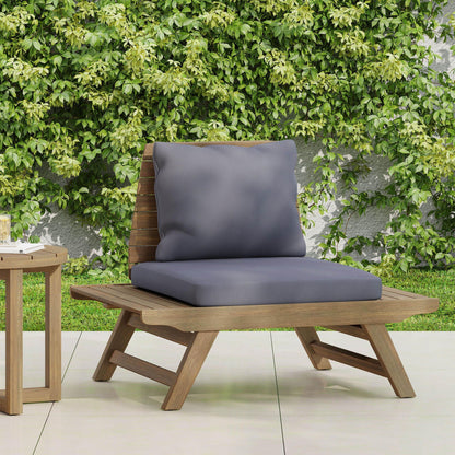 Sedona Outdoor Club Chair with slatted wood frame and gray cushions HouseOfZazla on Tampa Home & Garden Store