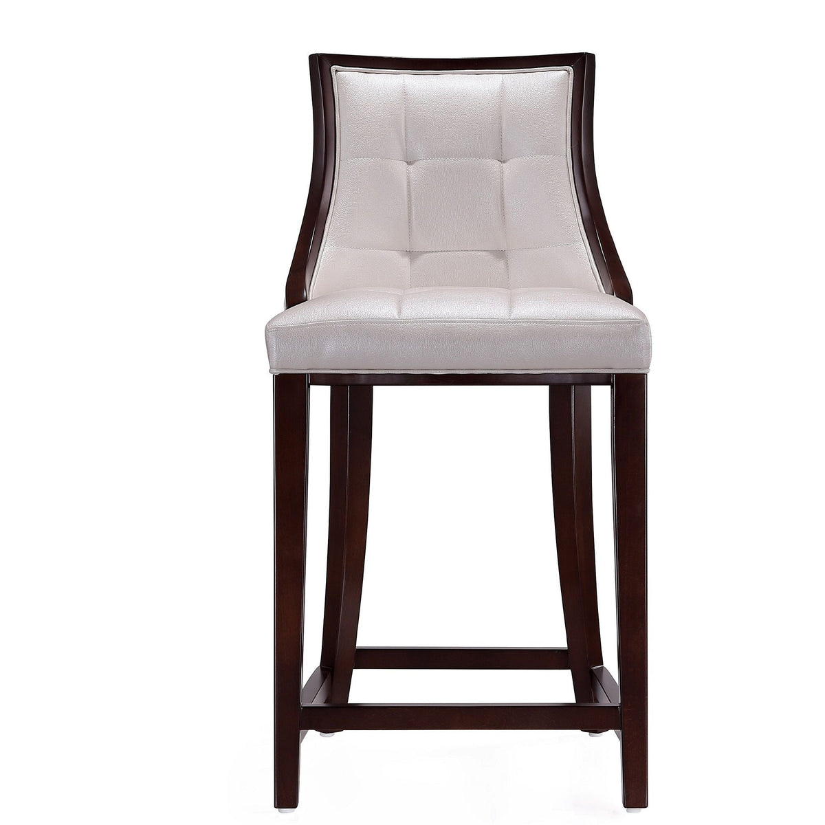 White bar-height stool with tufted white upholstery and dark wood frame by HouseOfZazla on Tampa Home & Garden Store