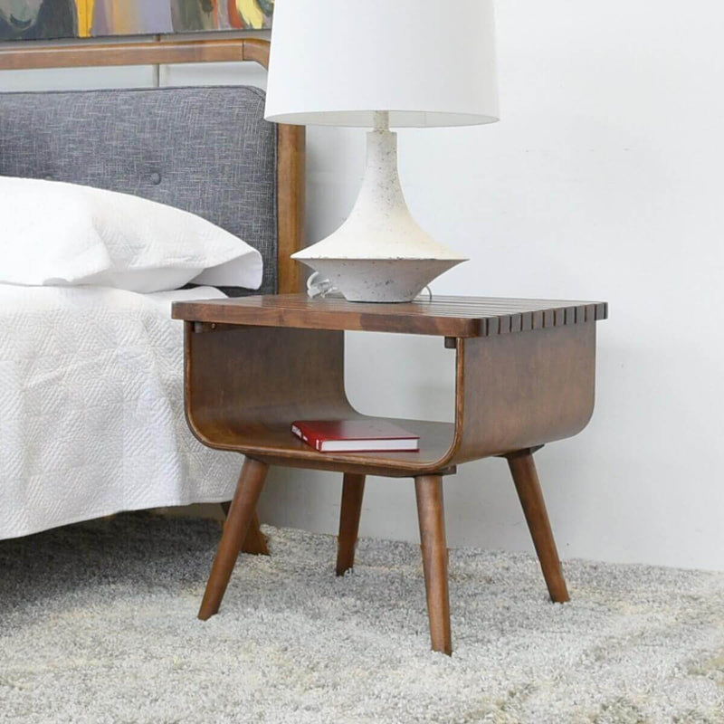 Alice - Mid-Century Modern coffee table in walnut wood with open lower shelf on Tampa Home & Garden Store