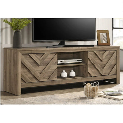 Chevron Patterned TV Stand in Light Brown