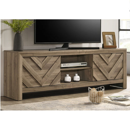 Chevron patterned light brown TV stand with sliding doors, HouseOfZazla console on Tampa Home & Garden Store