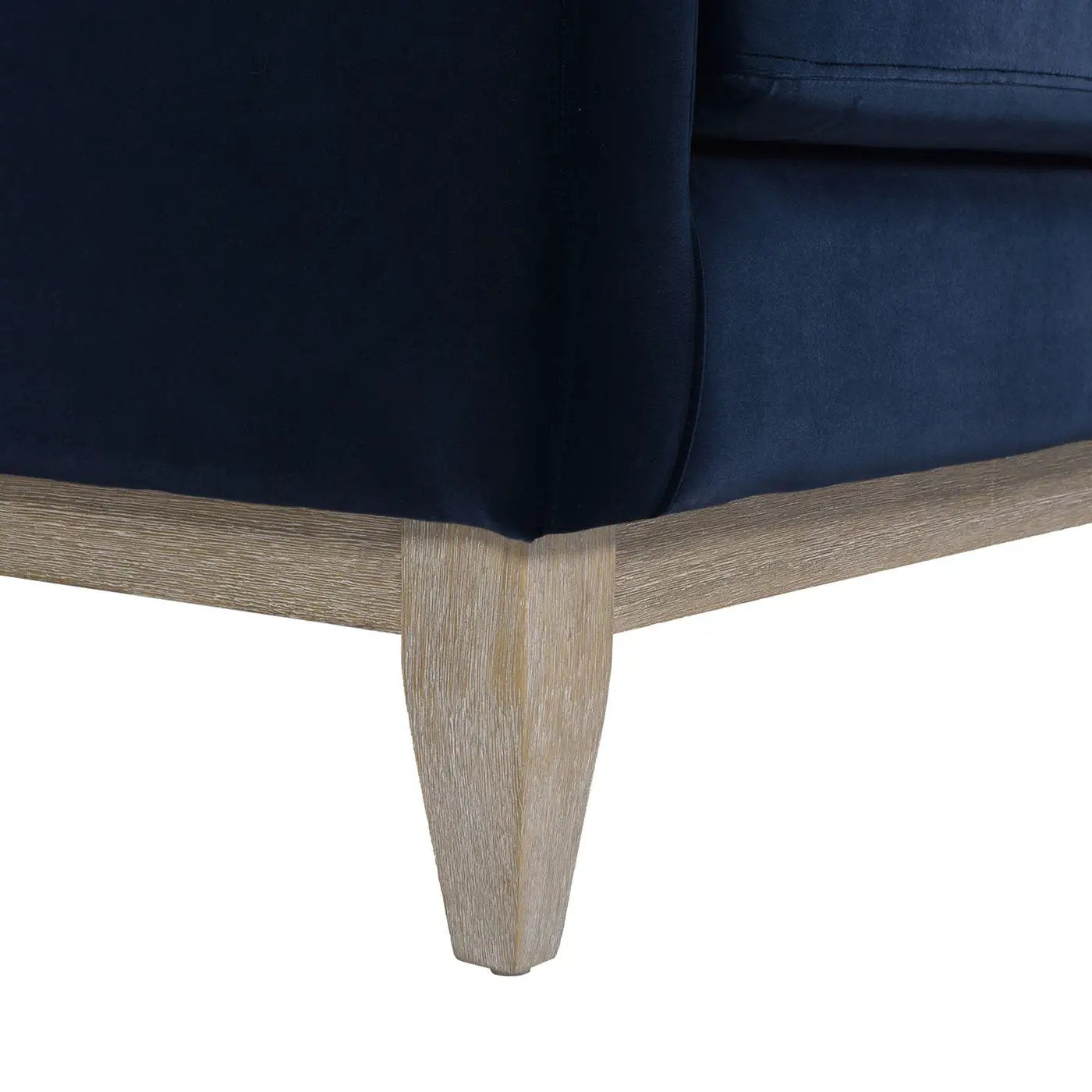 Knox Modern Farmhouse Arm Chair in navy velvet with light oak tapered legs on Tampa Home & Garden Store