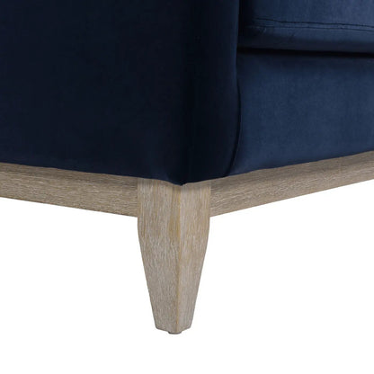 Knox Modern Farmhouse Arm Chair in navy velvet with light oak tapered legs on Tampa Home & Garden Store