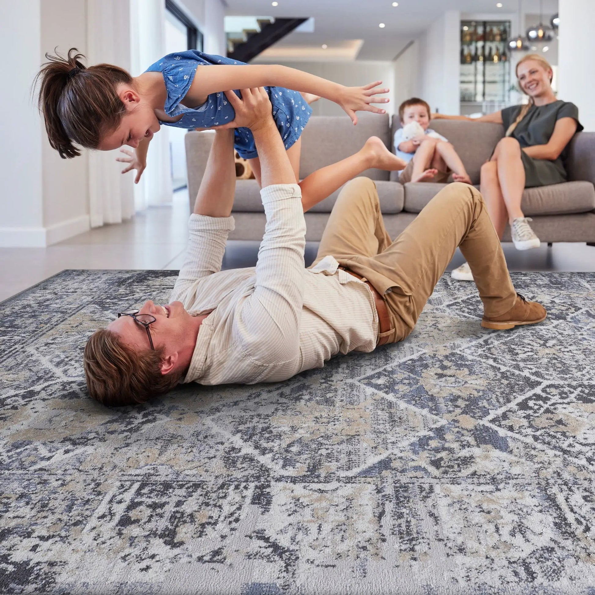 Payas traditional area rug in blue-gray distressed pattern by Unique Piece Furniture on Tampa Home & Garden Store