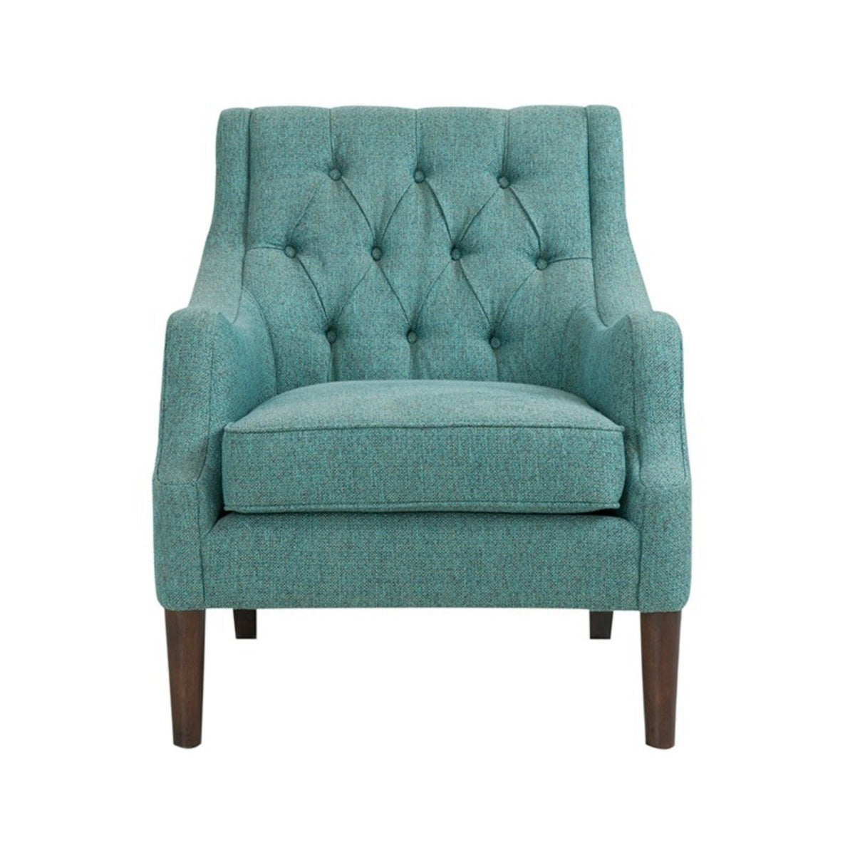 Teal button-tufted accent armchair by HouseOfZazla with solid wood legs on Tampa Home & Garden Store