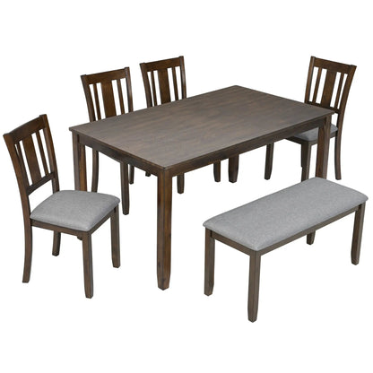 Six-piece dining set with dark wood table and upholstered gray chairs by Unique Piece Furniture on Tampa Home & Garden Store