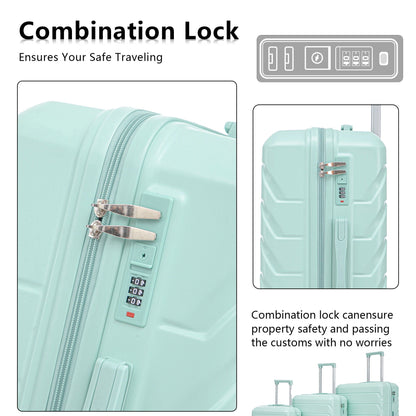 3-piece mint-green spinner luggage set with 20/24/28 inch cases and combo locks on Tampa Home & Garden Store