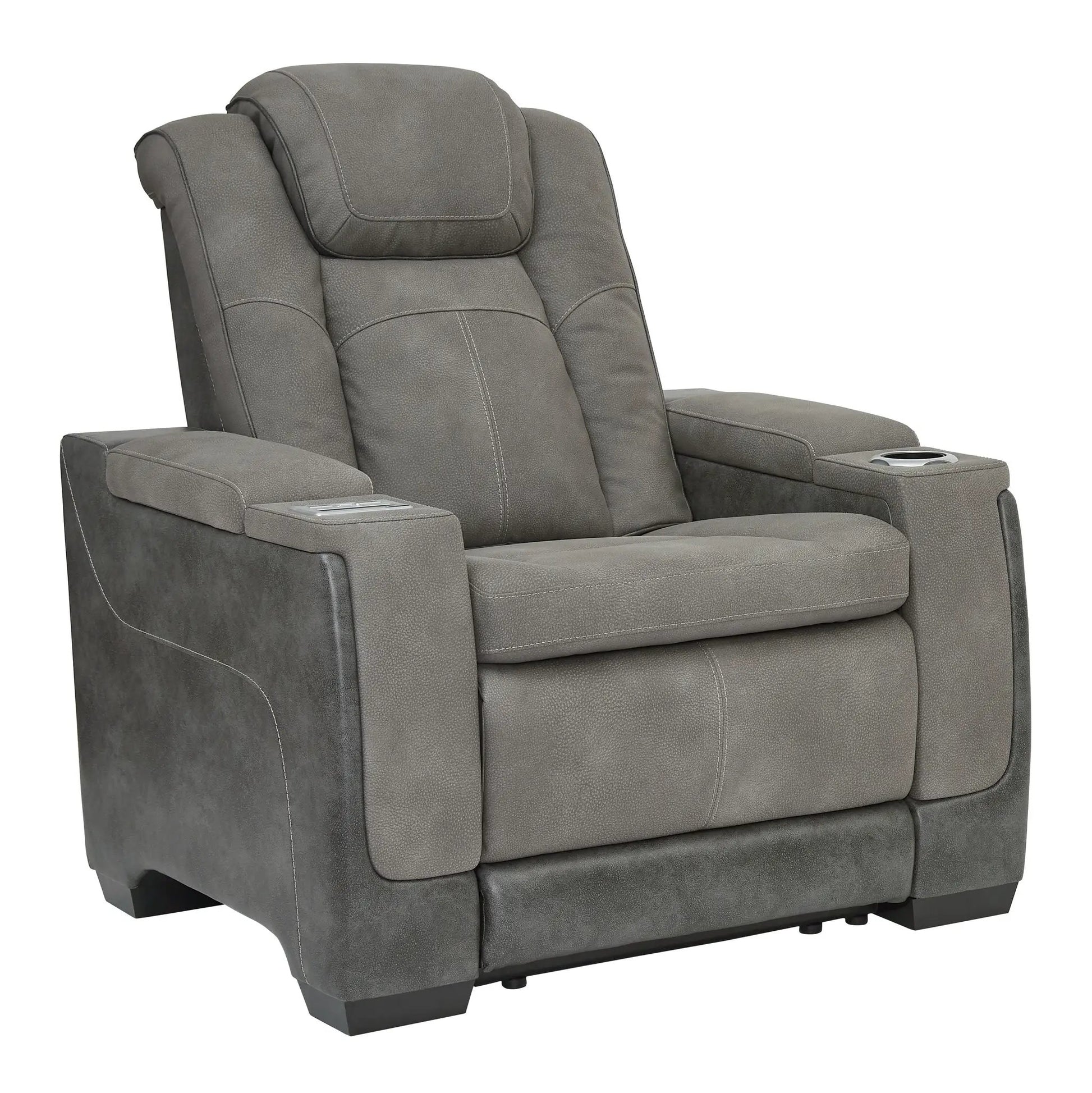 Next-Gen Durapella Pwr Recliner/Adj Headrest gray upholstery with cup holder on Tampa Home & Garden Store