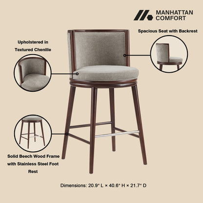 Evalyn Dove Barstool by HouseOfZazla, griege chenille upholstery, beech wood frame on Tampa Home & Garden Store