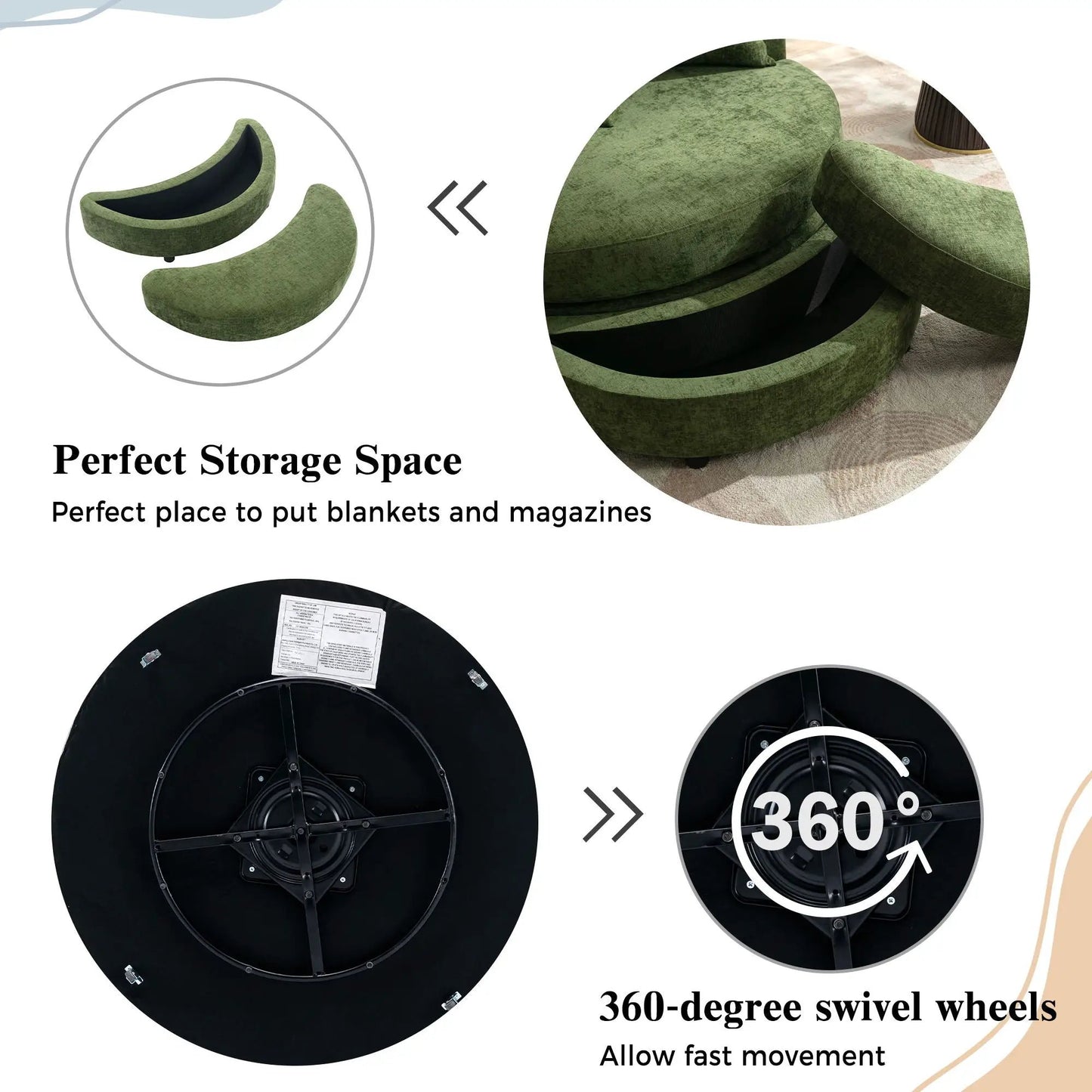 360° Swivel Accent Barrel Chair with Storage Ottoman & 4 Pillows, green on Tampa Home & Garden Store