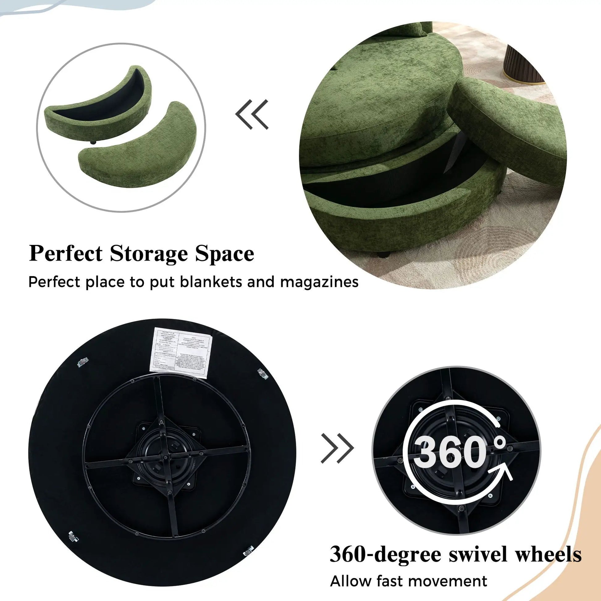 360° Swivel Accent Barrel Chair with Storage Ottoman & 4 Pillows, green on Tampa Home & Garden Store