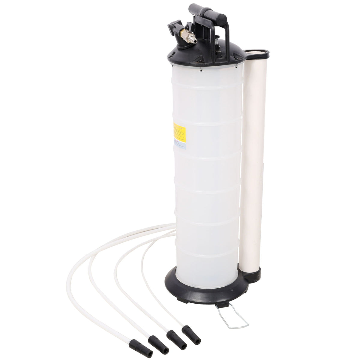 Pneumatic oil extractor pump with white canister and hoses on Tampa Home & Garden Store