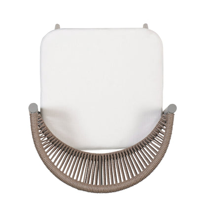Outdoor counter height stool with white cushioned seat and brown woven rope frame on Tampa Home & Garden Store