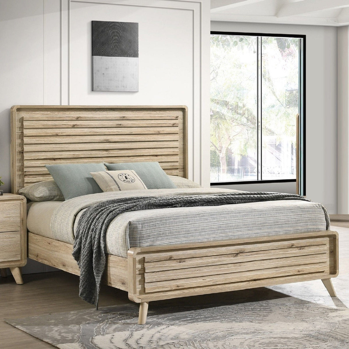 Modern Panel Bed Featuring A Slatted Headboard