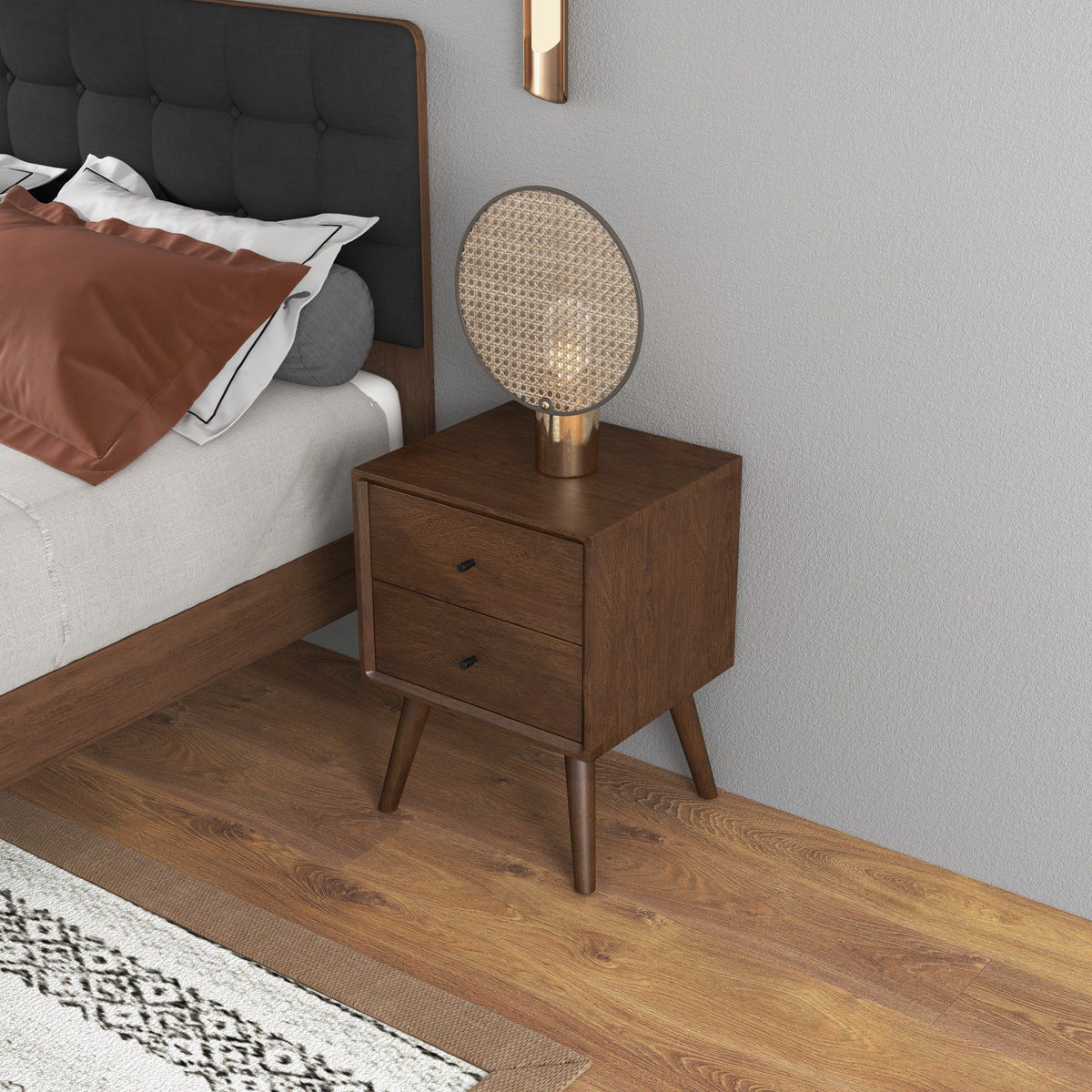 Mid-Century Modern night stand with 2 drawers in dark brown wood by HouseOfZazla, accent nightstand on Tampa Home & Garden Store