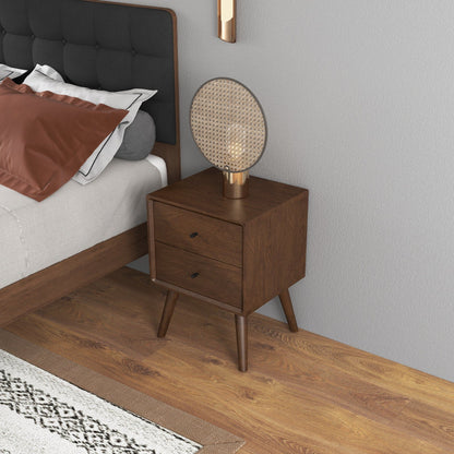 Mid-Century Modern night stand with 2 drawers in dark brown wood by HouseOfZazla, accent nightstand on Tampa Home & Garden Store