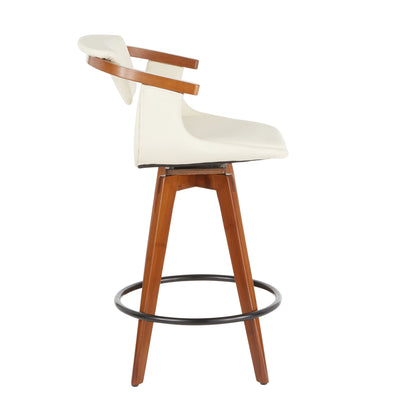 HouseOfZazla mid century modern counter stool swivel cream upholstery wood arms black footring on Tampa Home & Garden Store