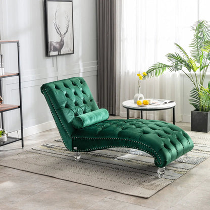 Indoor Chaise Lounge With Button Tufted Pillow