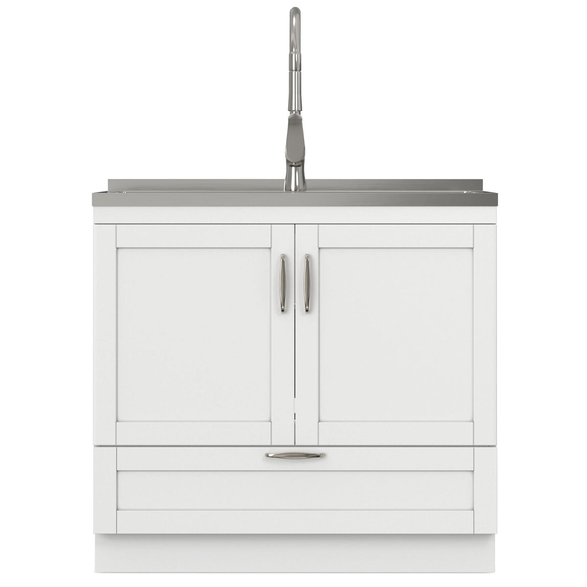 Deluxe Laundry Cabinet With Sink And Faucet Unit white body, stainless top, chrome faucet on Tampa Home & Garden Store