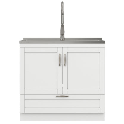 Deluxe Laundry Cabinet With Sink And Faucet Unit white body, stainless top, chrome faucet on Tampa Home & Garden Store