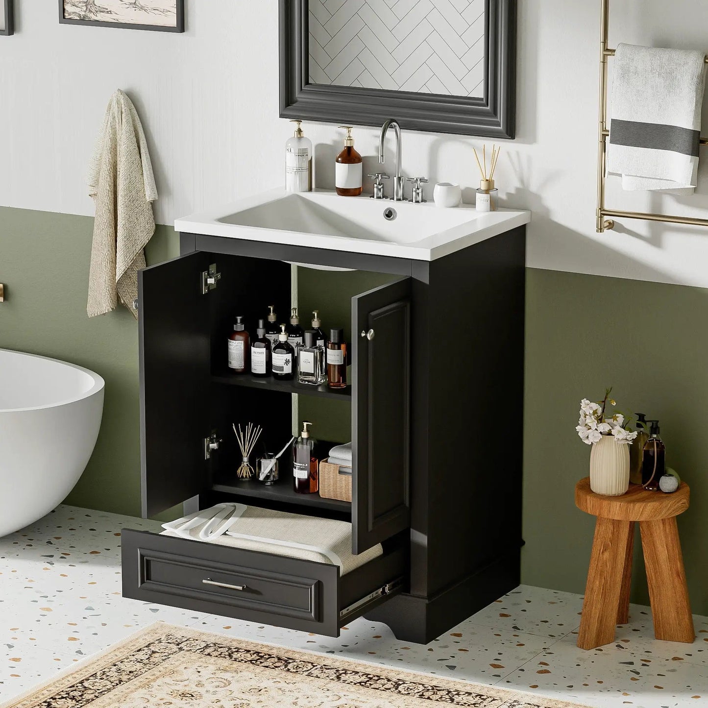 Bathroom Vanity With Ceramic Sink and Cabinet