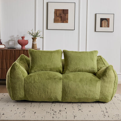 Ultra soft faux fur bean bag loveseat in green with plush rounded cushions on Tampa Home & Garden Store